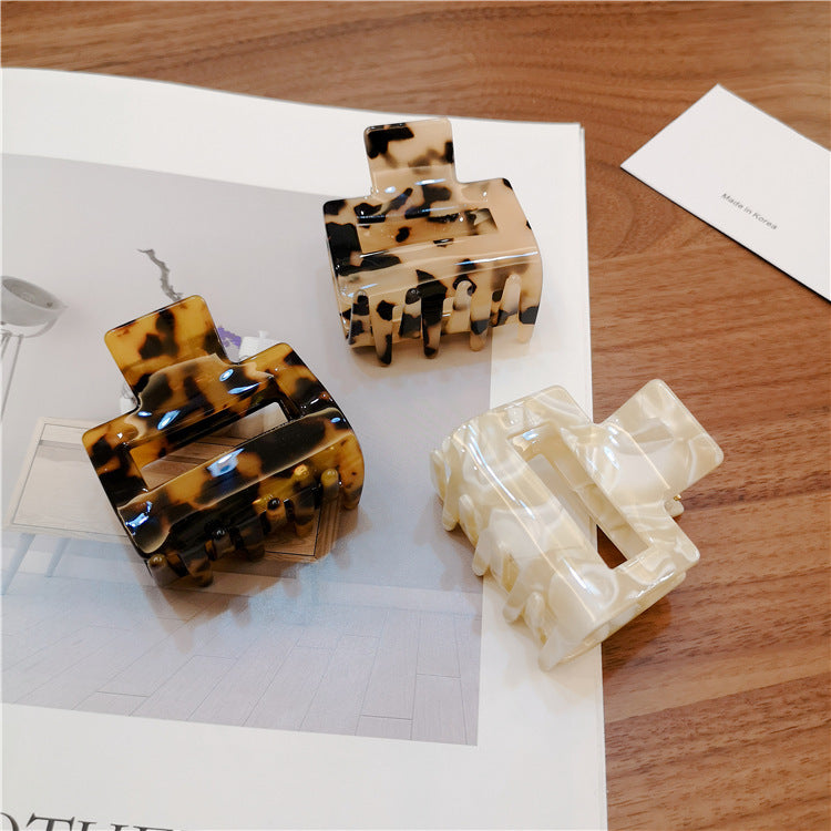New Korean Retro Hair Claws  Clamp Hollow Geometric Square Leopard Pattern Ponytail Hair Grabbing Clips for Women