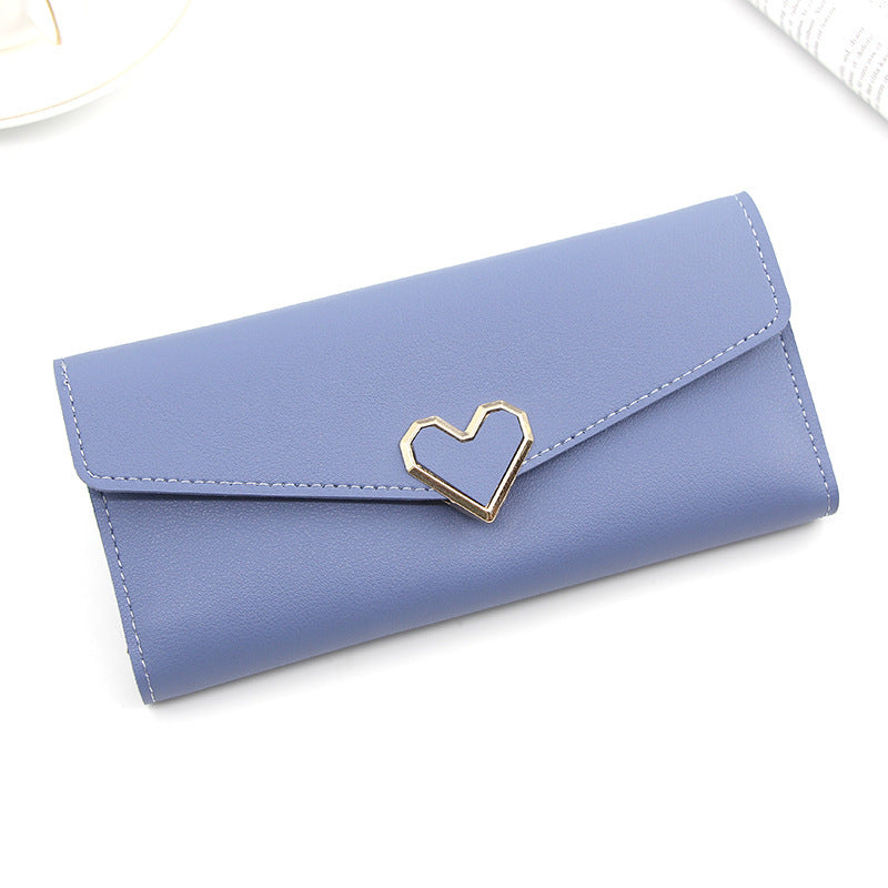 Long plain heart-shaped leather wallet with multiple card slots buckle wallet large capacity hand-held bag