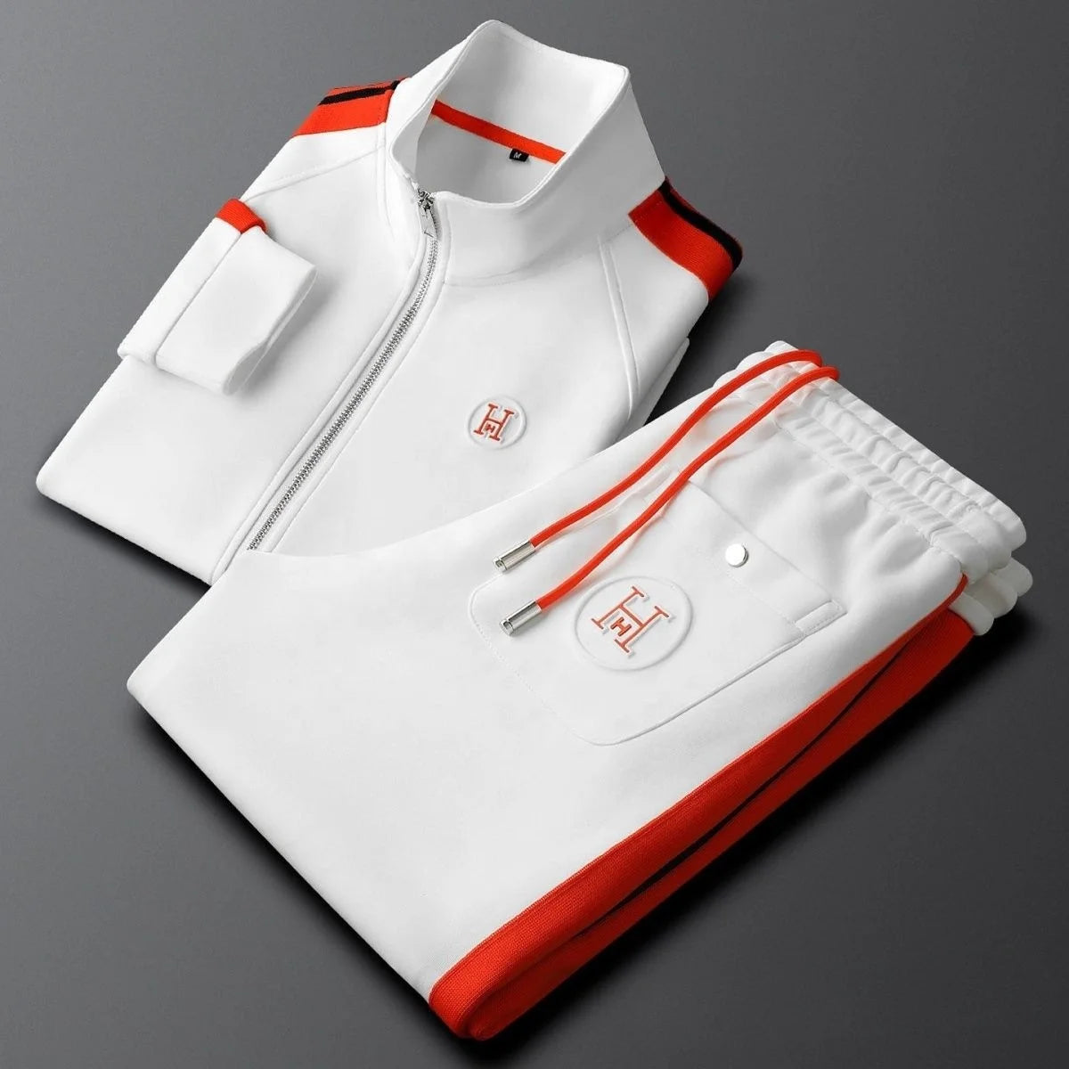 Casual Sports Suit Couples New Autumn Winter Style Color-blocking Striped Breathable Patchwork Trendy Slim-fit Two-piece Set