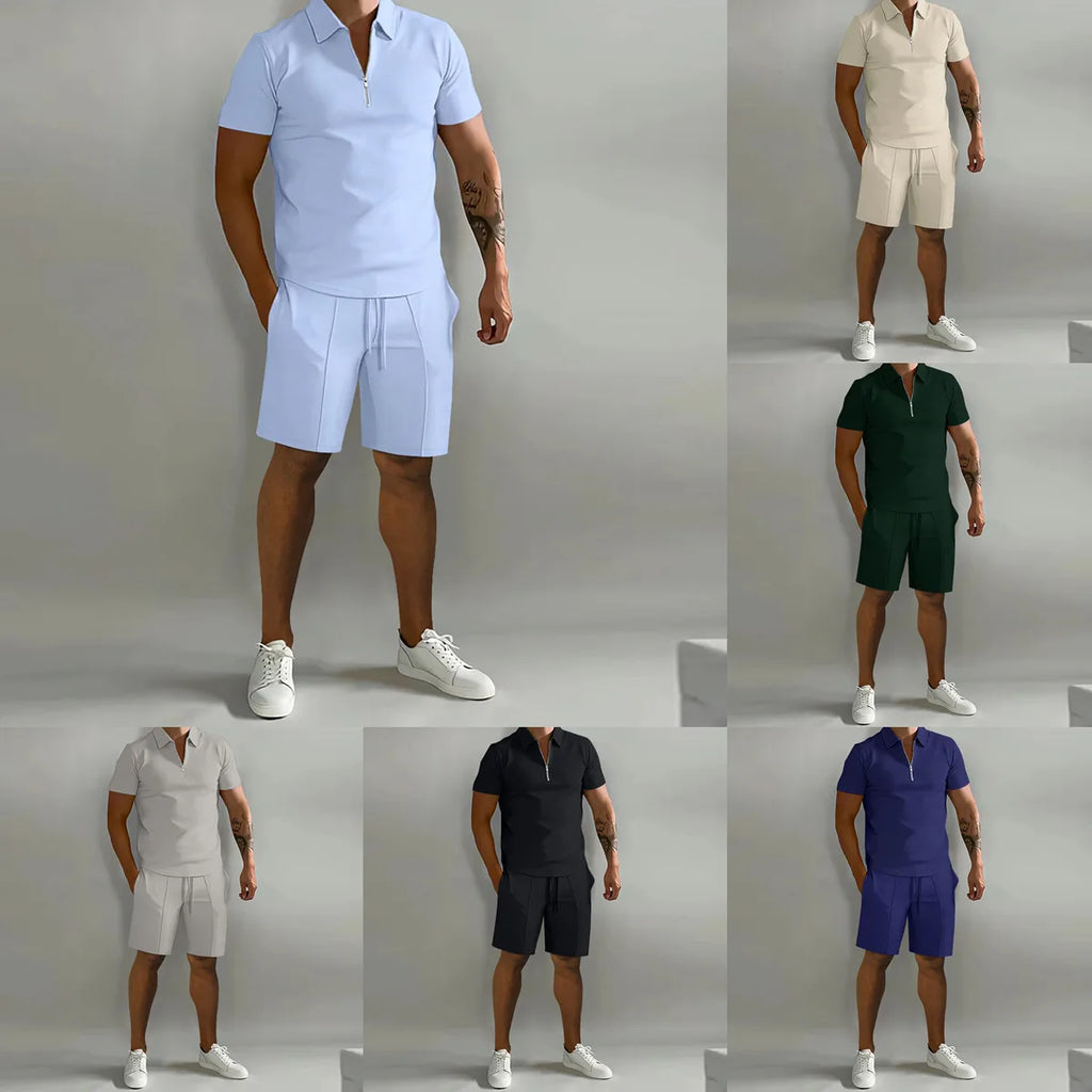 Fashion Men's Summer Short-Sleeved T-Shirt and Trousers Set Polo and Shorts Sets for Men Costume Classic