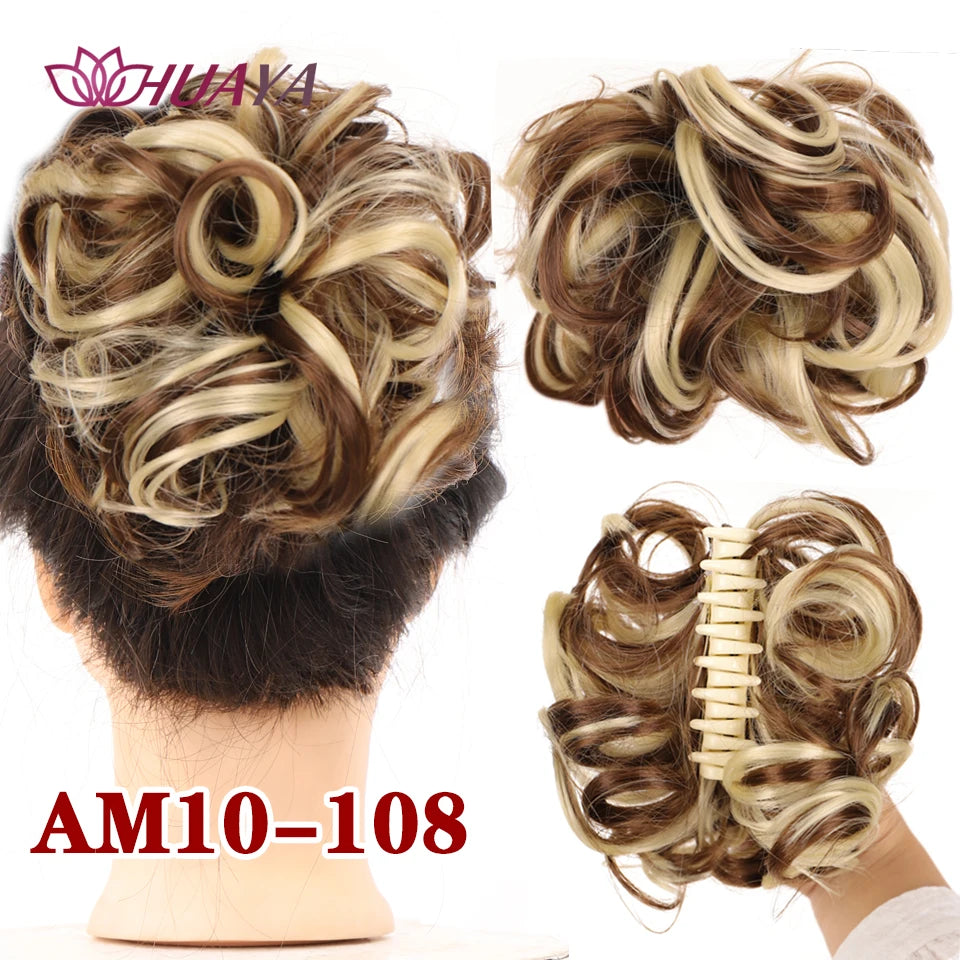 HUAYA Messy Curly Short Synthetic Hair Extension Chignon Donut Roller Bun Wig Claw Clip In Hairpiece for Women