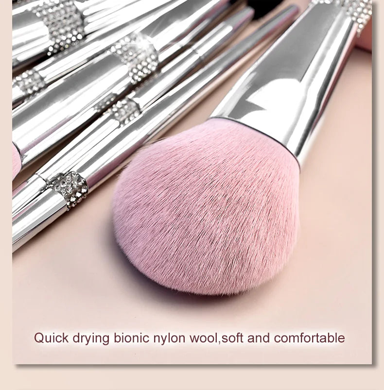 LOYBJ 10pcs Diamond Makeup Brushes Set Cosmetics Blending Tool Powder Foundation Blush Highlight Eyeshadow Eyebrow Eyelash Brush