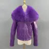 Janefur Women Cropped Custom Logo Leather Coat Winter Bomber Leather Jacket