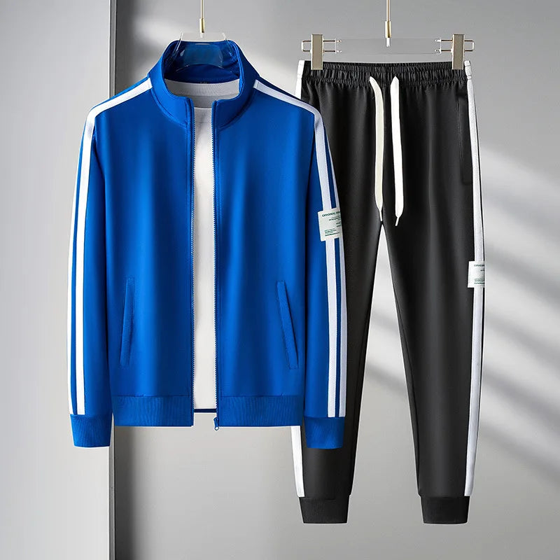 RNSHANGER Autumn Men's Sports Suit Casual Sweatshirt Zippered Cardigan Hooded Sweatshirt Drawstrings Hooded Coat+ Pants Set