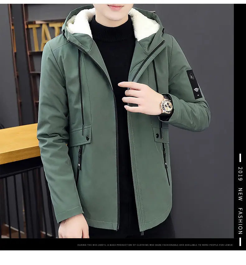 New Trench Coat Men's Solid Color Hooded Jacket Young and Middle-Aged Korean Style Slim Fit Jacket Casual Long Tops Parkas Coats