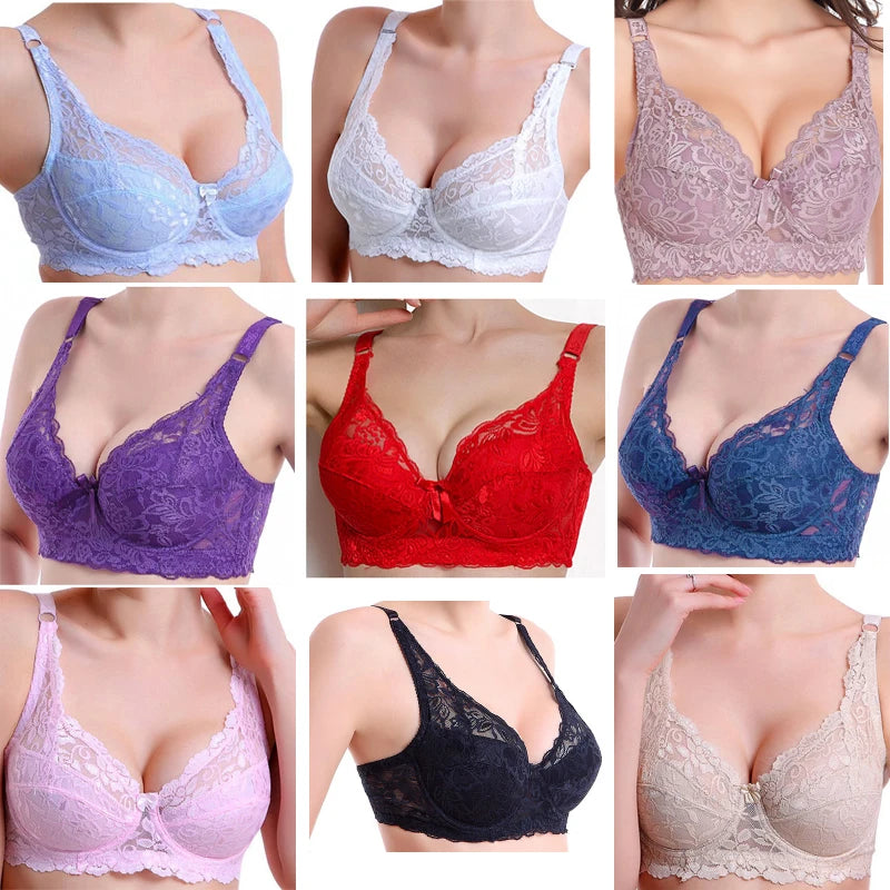 Women Push Up Black Lingerei Sexy Bra Underwire Thin Cotton Padded Lace Sheer Minimizer Bra Big Bust 80-115 B C D Cup Bra C3306