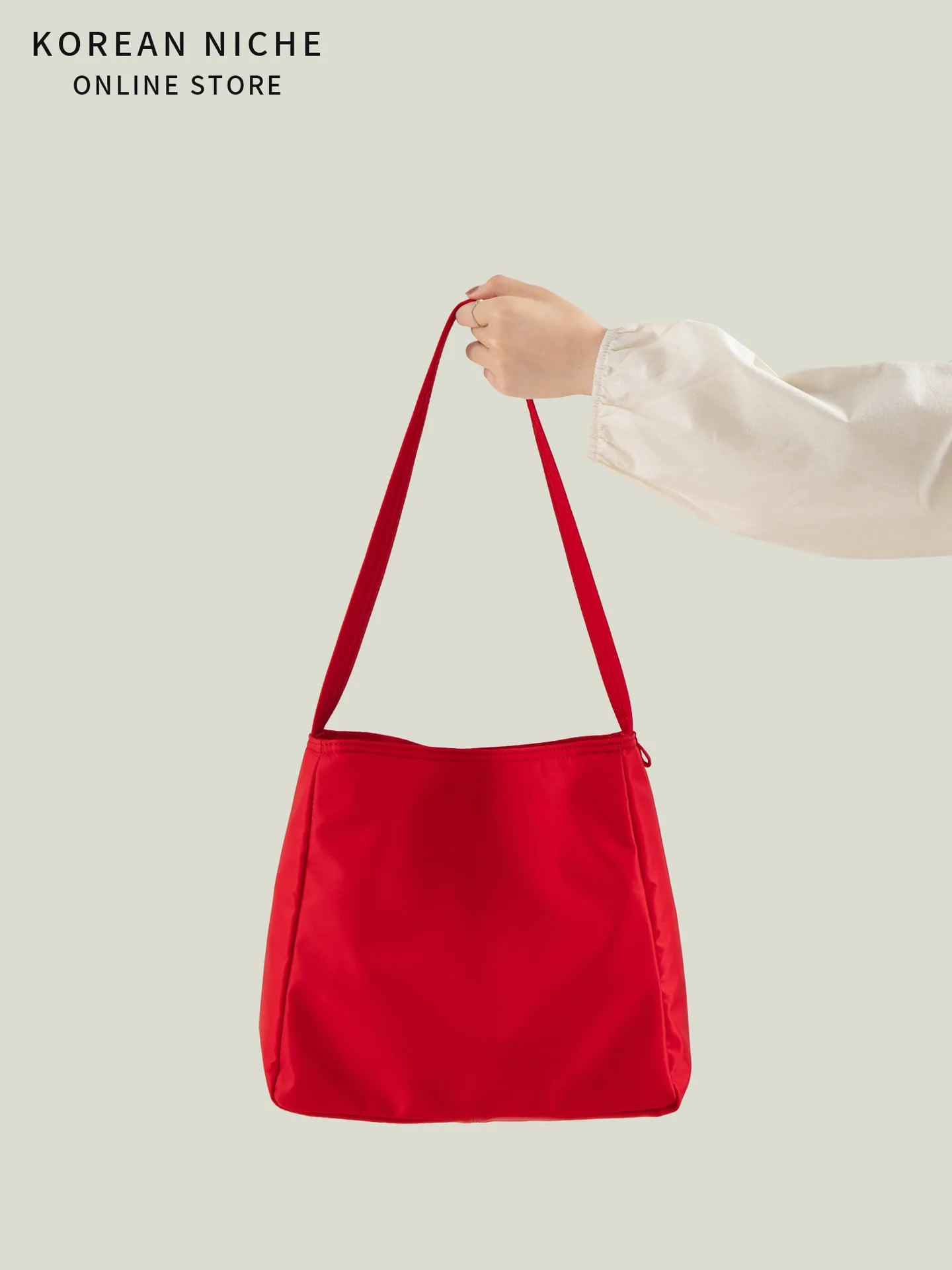 Korean Version Lazy Wind Simple Light Large-Capacity Summer Tote Bag Solid Color Nylon Casual Daily Portable Drawstring Closure