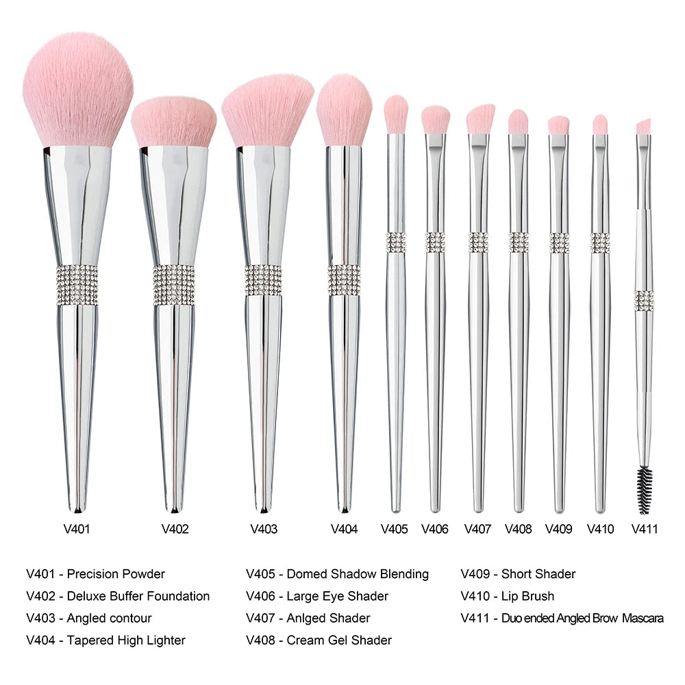 LOYBJ 10pcs Diamond Makeup Brushes Set Cosmetics Blending Tool Powder Foundation Blush Highlight Eyeshadow Eyebrow Eyelash Brush