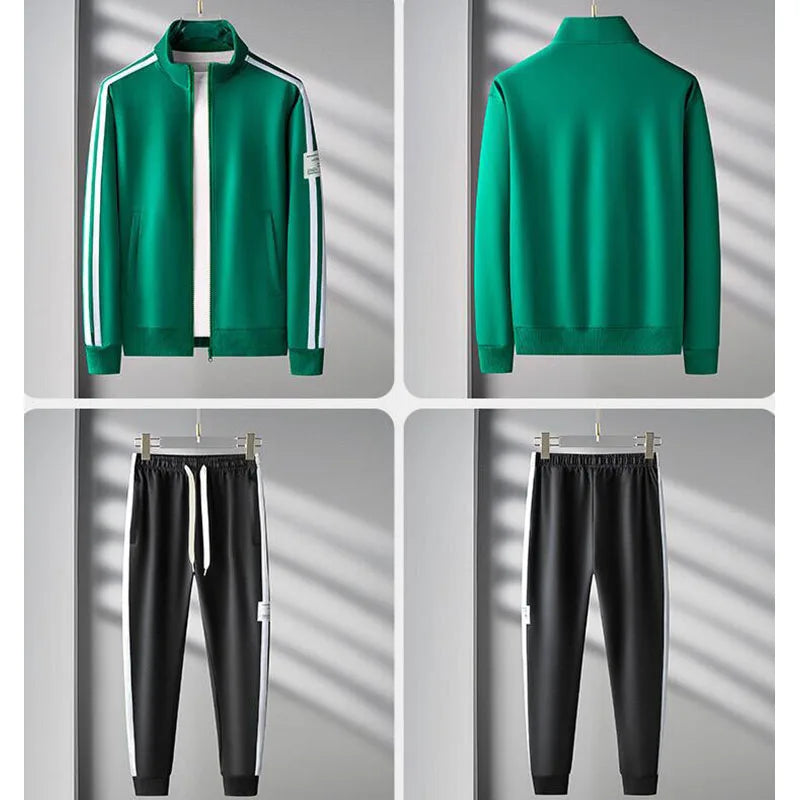 RNSHANGER Autumn Men's Sports Suit Casual Sweatshirt Zippered Cardigan Hooded Sweatshirt Drawstrings Hooded Coat+ Pants Set