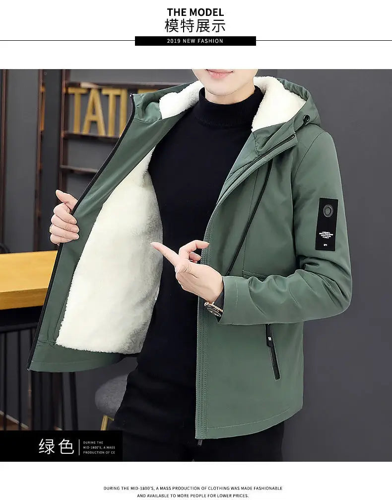 New Trench Coat Men's Solid Color Hooded Jacket Young and Middle-Aged Korean Style Slim Fit Jacket Casual Long Tops Parkas Coats