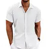Summer New Men's Solid Shirt Casual Style White Short Sleeve Blouse Men Cotton Linen Knitted Formal Shirt for Adult