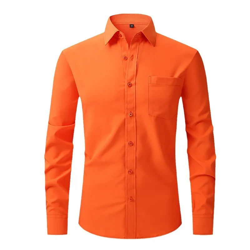 OEM Service Men's Casual Long Sleeve Dress Shirts Anti-pilling Square Collar Polyester Eco-Friendly Anti-Wrinkle