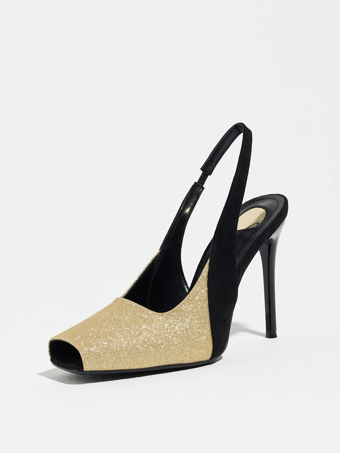 Luxury Contrast Color Glitter Slingback Stiletto Sandals Peep Toe Height Increasing Club Date Night Wedding Bridal Fashion