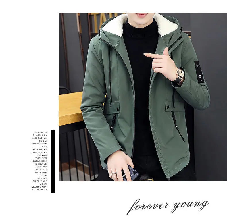 New Trench Coat Men's Solid Color Hooded Jacket Young and Middle-Aged Korean Style Slim Fit Jacket Casual Long Tops Parkas Coats