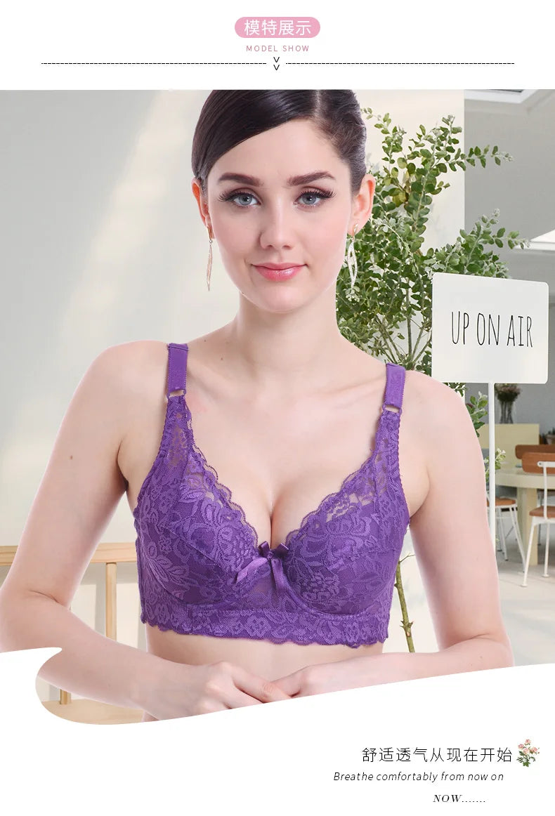 Women's Sexy Lace Wireless Push Up Bra Sexy Wire Free Bras For Women Plus Size 75-105 B C D Thin Cup Bralette Lingerie Intimates