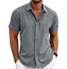 Summer New Men's Solid Shirt Casual Style White Short Sleeve Blouse Men Cotton Linen Knitted Formal Shirt for Adult