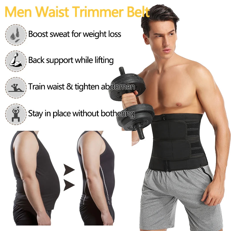 Men Waist Trainer Corsets Fitness Trimmer Belt Slimming Body Shaper for Weight Loss Sauna Sweat Girdle Workout Fat Burner Fajas