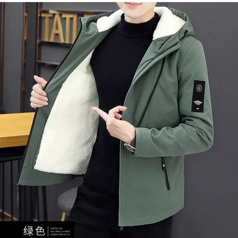 New Trench Coat Men's Solid Color Hooded Jacket Young and Middle-Aged Korean Style Slim Fit Jacket Casual Long Tops Parkas Coats