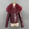 Janefur Women Cropped Custom Logo Leather Coat Winter Bomber Leather Jacket