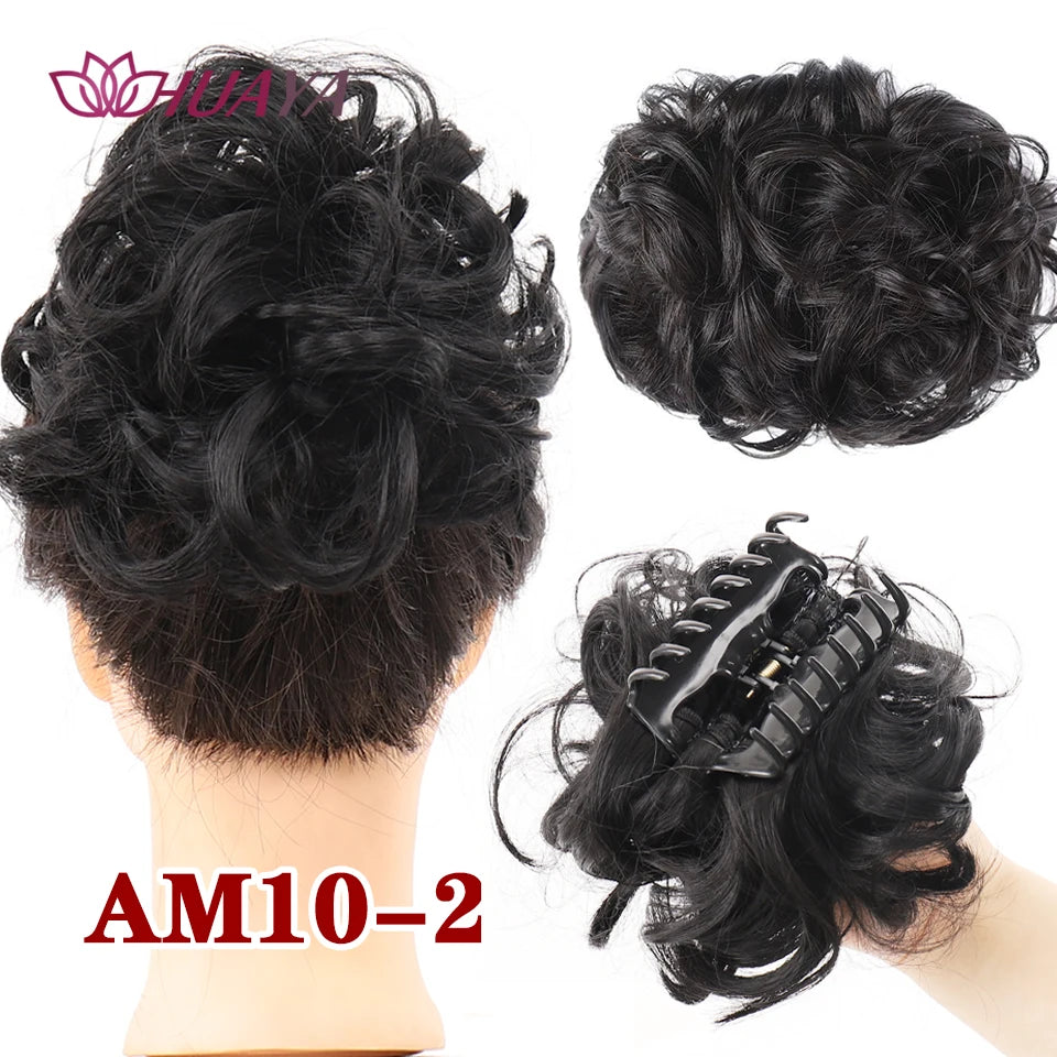 HUAYA Messy Curly Short Synthetic Hair Extension Chignon Donut Roller Bun Wig Claw Clip In Hairpiece for Women