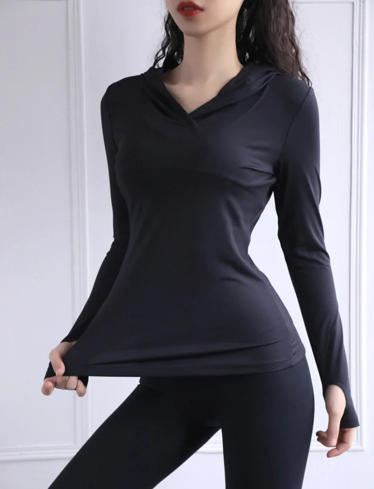 Women Back Forked Yoga Shirt Long Sleeve Thumb Hole Running T-shirt Mesh Breathable Sport Hoodies Fitness Top Gym Workout Blouse