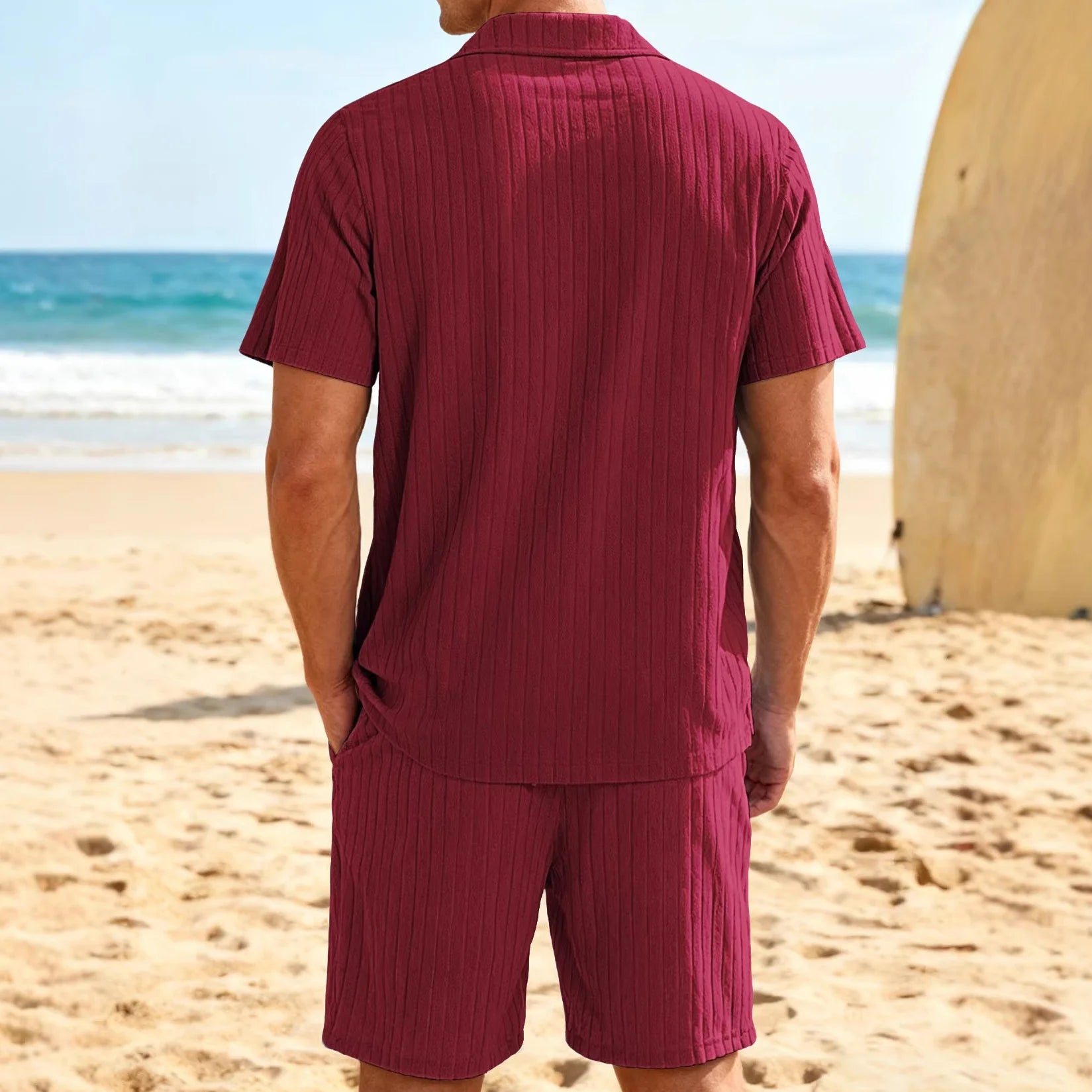 Commuting Casual Buttoned Shirt Short Suits Sleeve Men's Vacation Beach Short Summer Summer Tracksuits Cardigan Shorts Sets