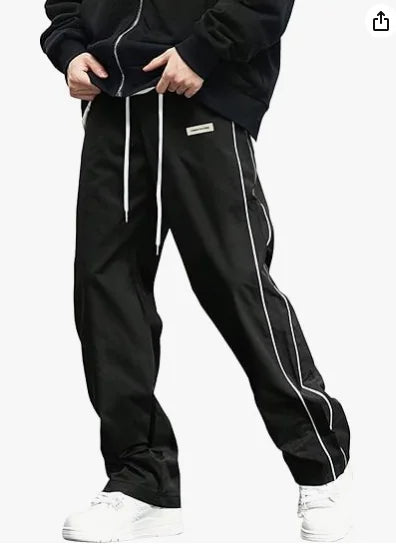 ZAFUL Men's Y2K Streetwear Baggy Track Pants Mid Waist Lightweight Casual Lounge Trousers with Drawstring Letter Pockets