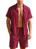 Commuting Casual Buttoned Shirt Short Suits Sleeve Men's Vacation Beach Short Summer Summer Tracksuits Cardigan Shorts Sets