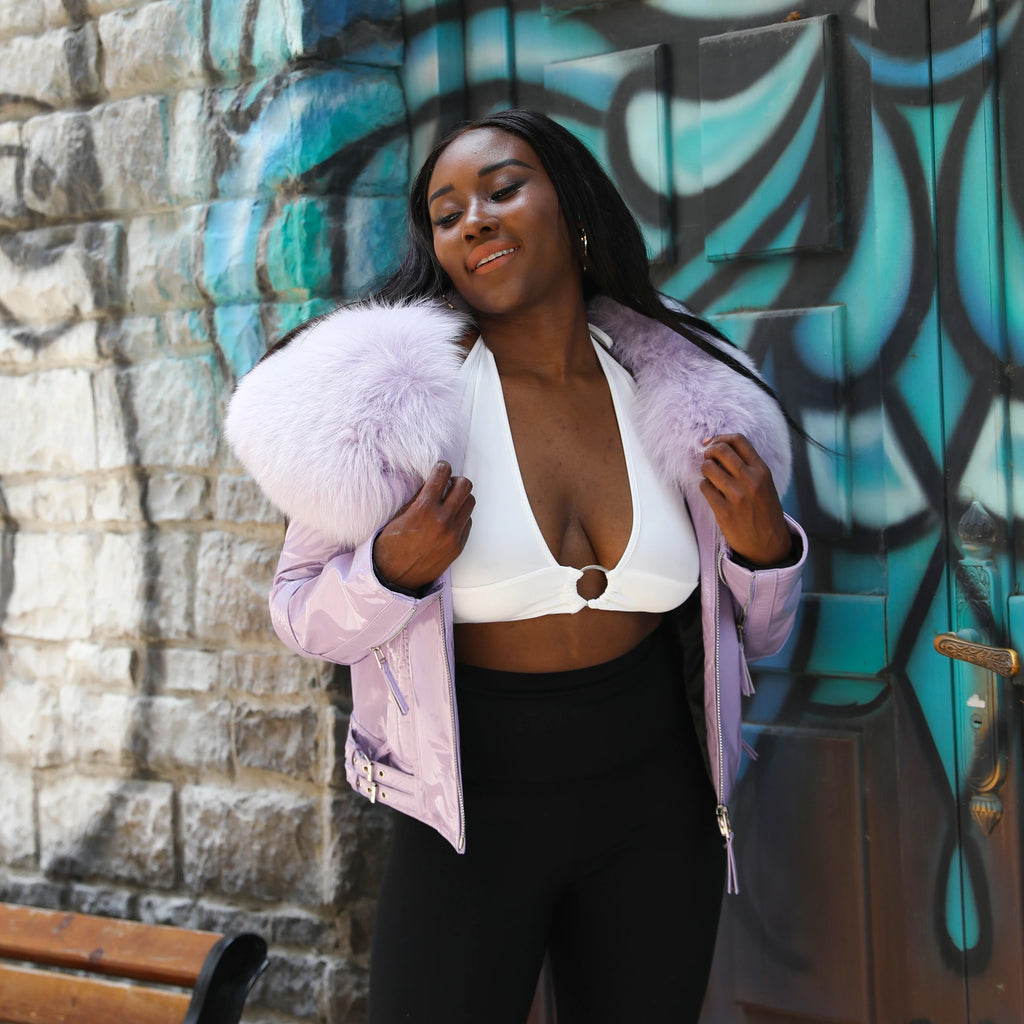Janefur Women Cropped Custom Logo Leather Coat Winter Bomber Leather Jacket