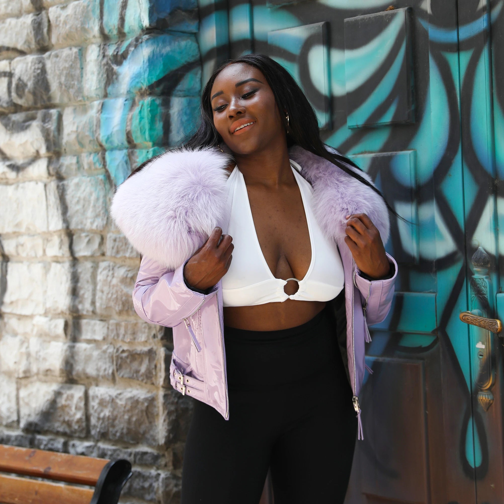 Janefur Women Cropped Custom Logo Leather Coat Winter Bomber Leather Jacket