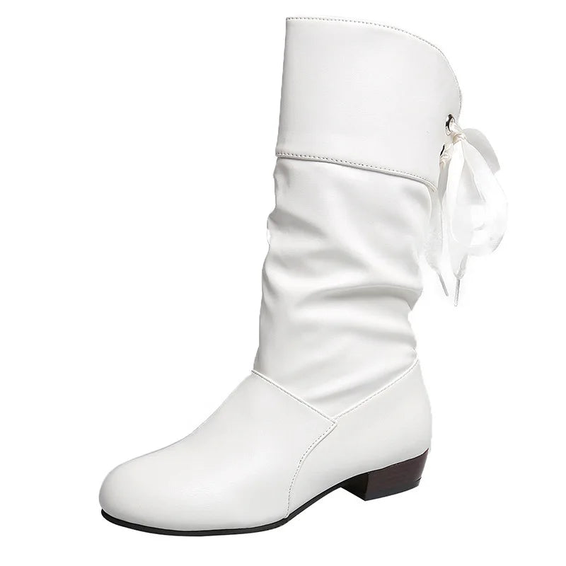 Women's Punk Plus Size Mid Calf Boots Autumn Winter Spring Fashion Solid Rubber Outsole