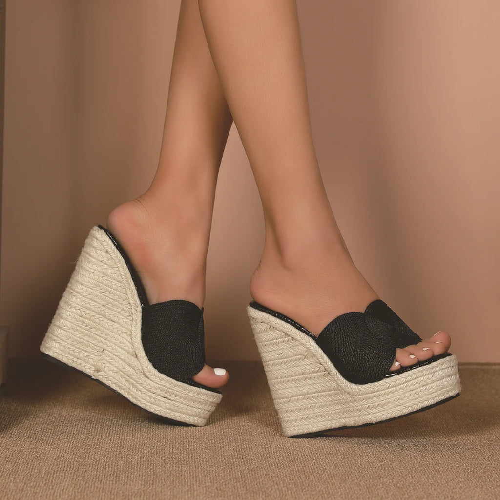 Comfortable Latest Design Fashion Open Summer Casual Shoes 8 cm Platform Wedge Sandals High Heel Slipper Lightweight Slip
