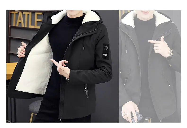 New Trench Coat Men's Solid Color Hooded Jacket Young and Middle-Aged Korean Style Slim Fit Jacket Casual Long Tops Parkas Coats