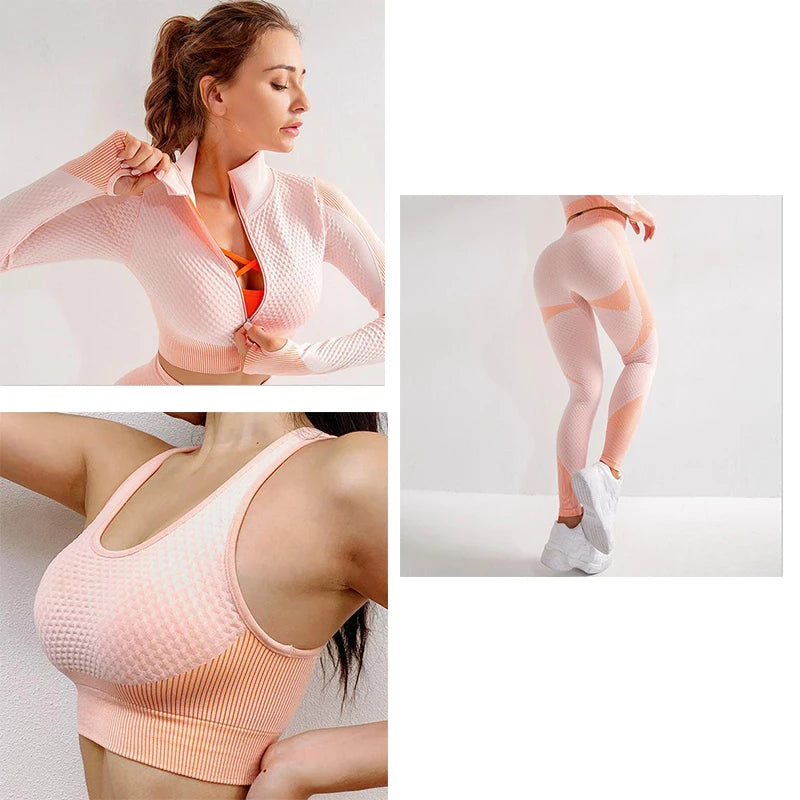LANTECH Women Sports Suits Set Yoga Sets Gym Fitness Pants Leggings Sportswear Leggings Seamless Athletic Sports Shirts