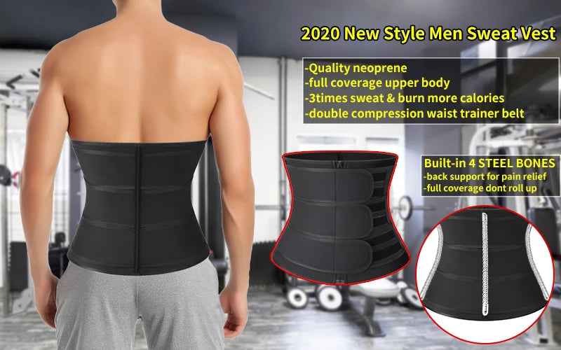 Men Waist Trainer Trimmer Belt for Weight Loss Neoprene Body Shaper Sauna Workout Sweat Belly Belt with Double Straps Shapewear