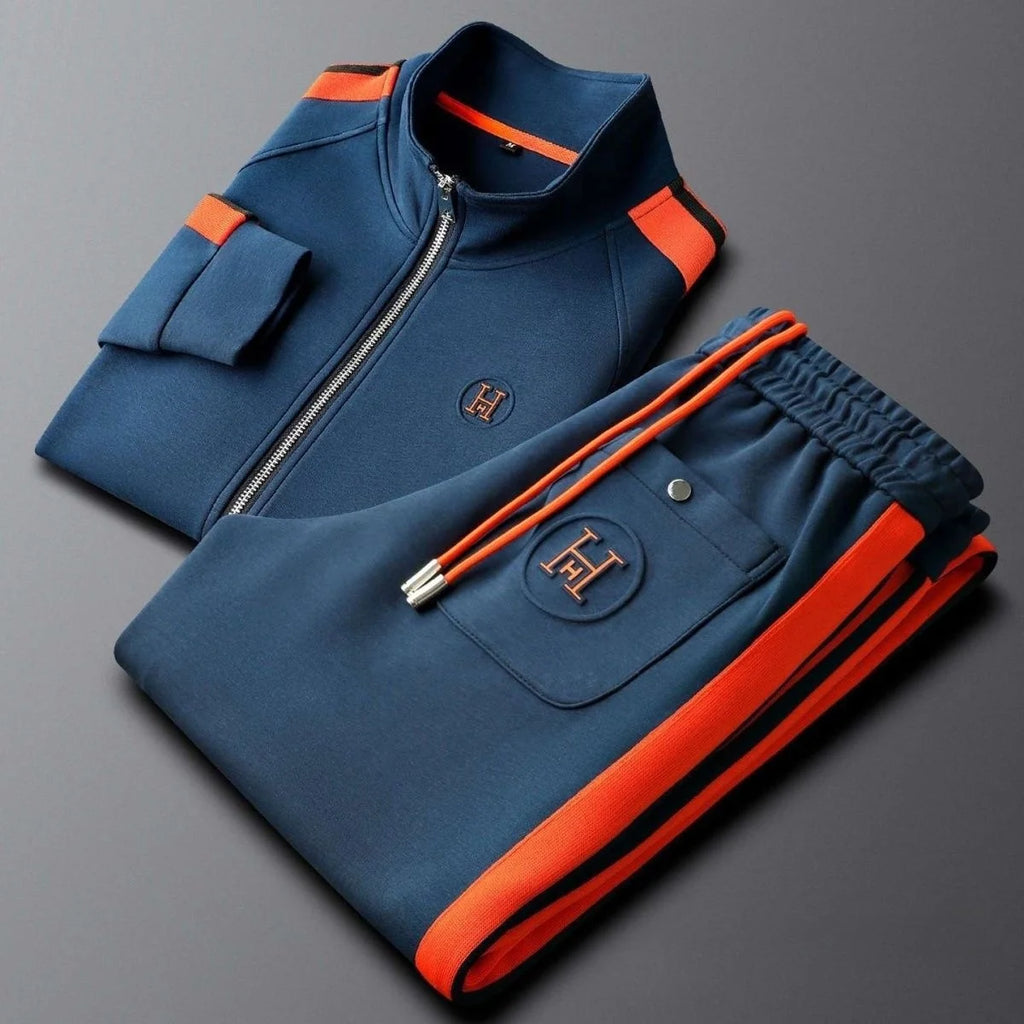 Casual Sports Suit Couples New Autumn Winter Style Color-blocking Striped Breathable Patchwork Trendy Slim-fit Two-piece Set