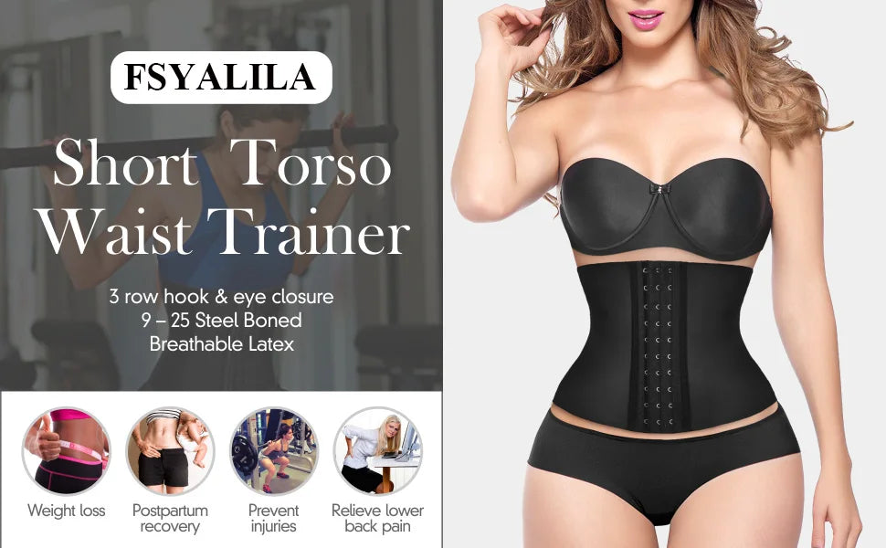 Short Torso Corset Waist Trainer Latex Body Shapewear Women Tummy Shaper Belly Sheath Sllimming Belt Modeling Strap Weight Loss