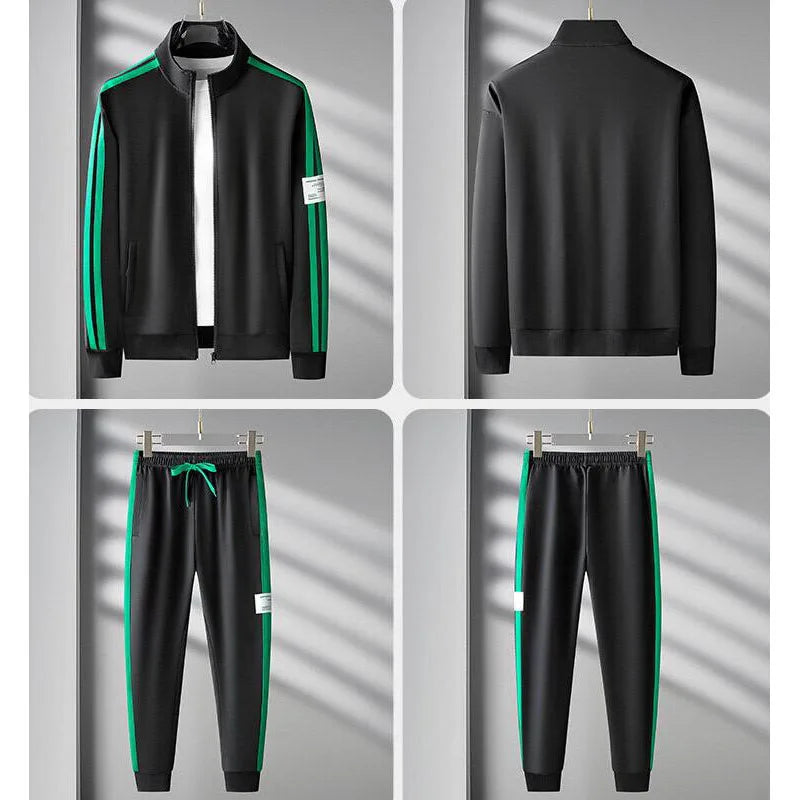 RNSHANGER Autumn Men's Sports Suit Casual Sweatshirt Zippered Cardigan Hooded Sweatshirt Drawstrings Hooded Coat+ Pants Set