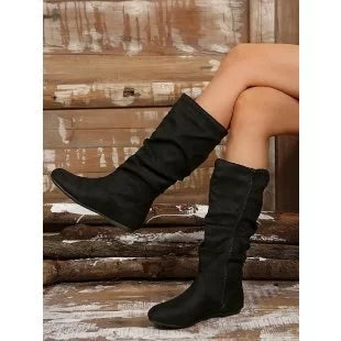 Women's Spring Plus Size New Ladies Winter Suede Zipper Women Fashion Square Heel Shoes High Long Boots