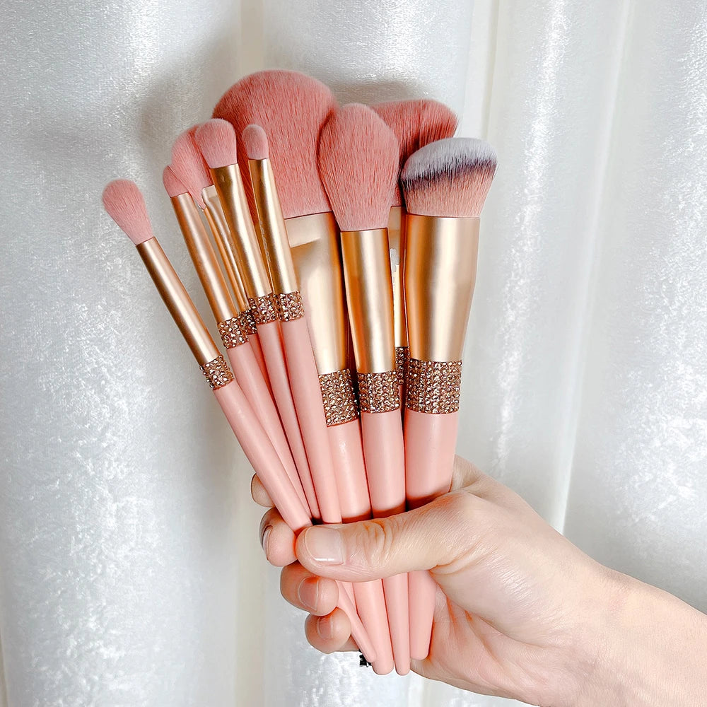 LOYBJ 10pcs Diamond Makeup Brushes Set Cosmetics Blending Tool Powder Foundation Blush Highlight Eyeshadow Eyebrow Eyelash Brush