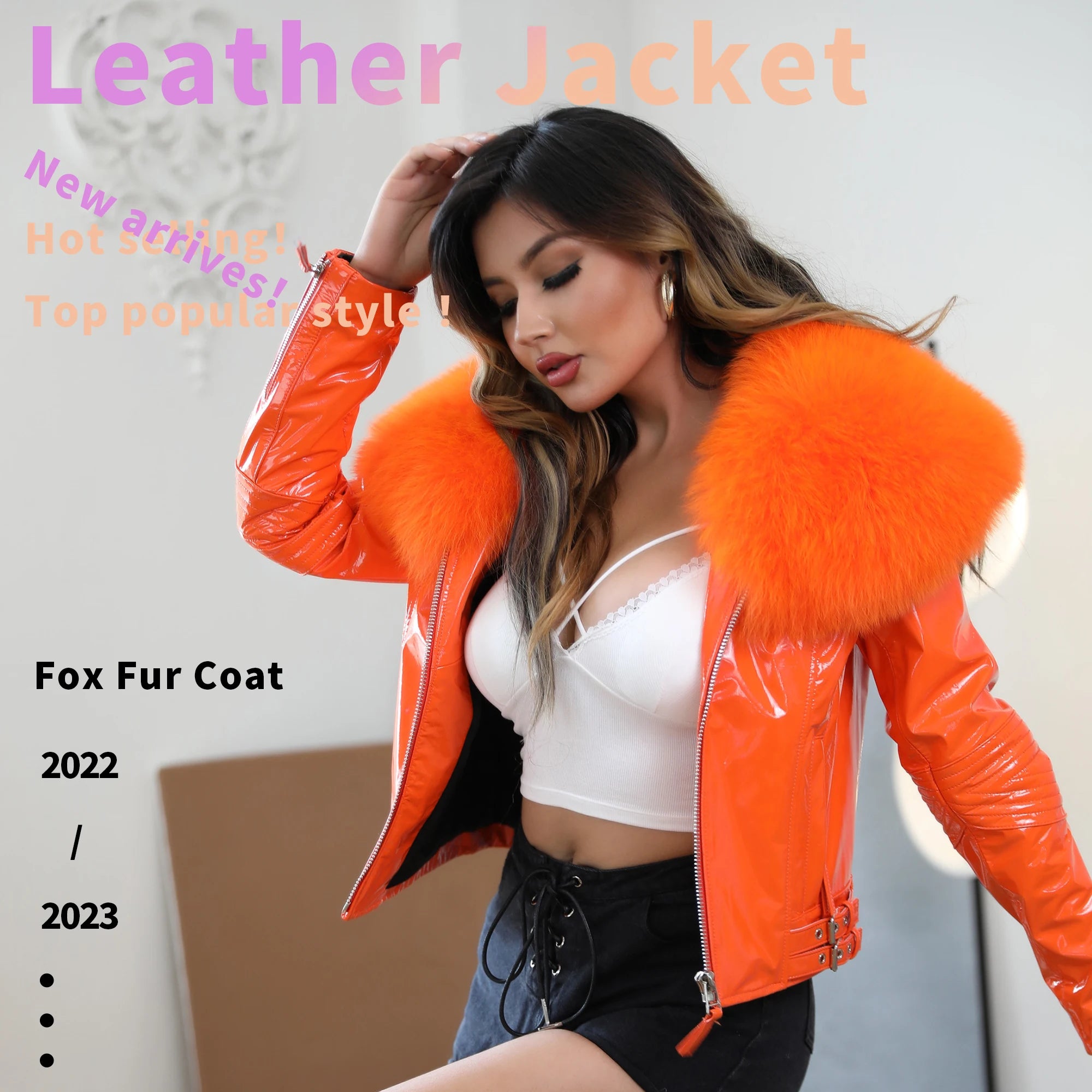 Janefur 2023 Hot Autumn and Winter Fashion Leather Coat Winter Bomber Leather Jacket