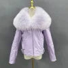 Janefur Women Cropped Custom Logo Leather Coat Winter Bomber Leather Jacket