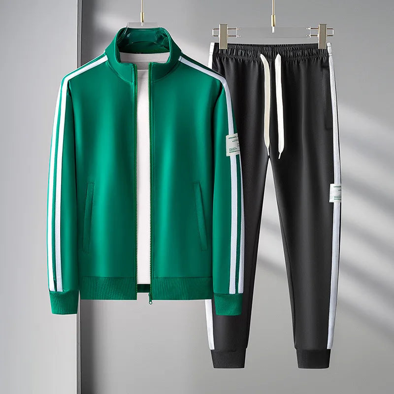 RNSHANGER Autumn Men's Sports Suit Casual Sweatshirt Zippered Cardigan Hooded Sweatshirt Drawstrings Hooded Coat+ Pants Set