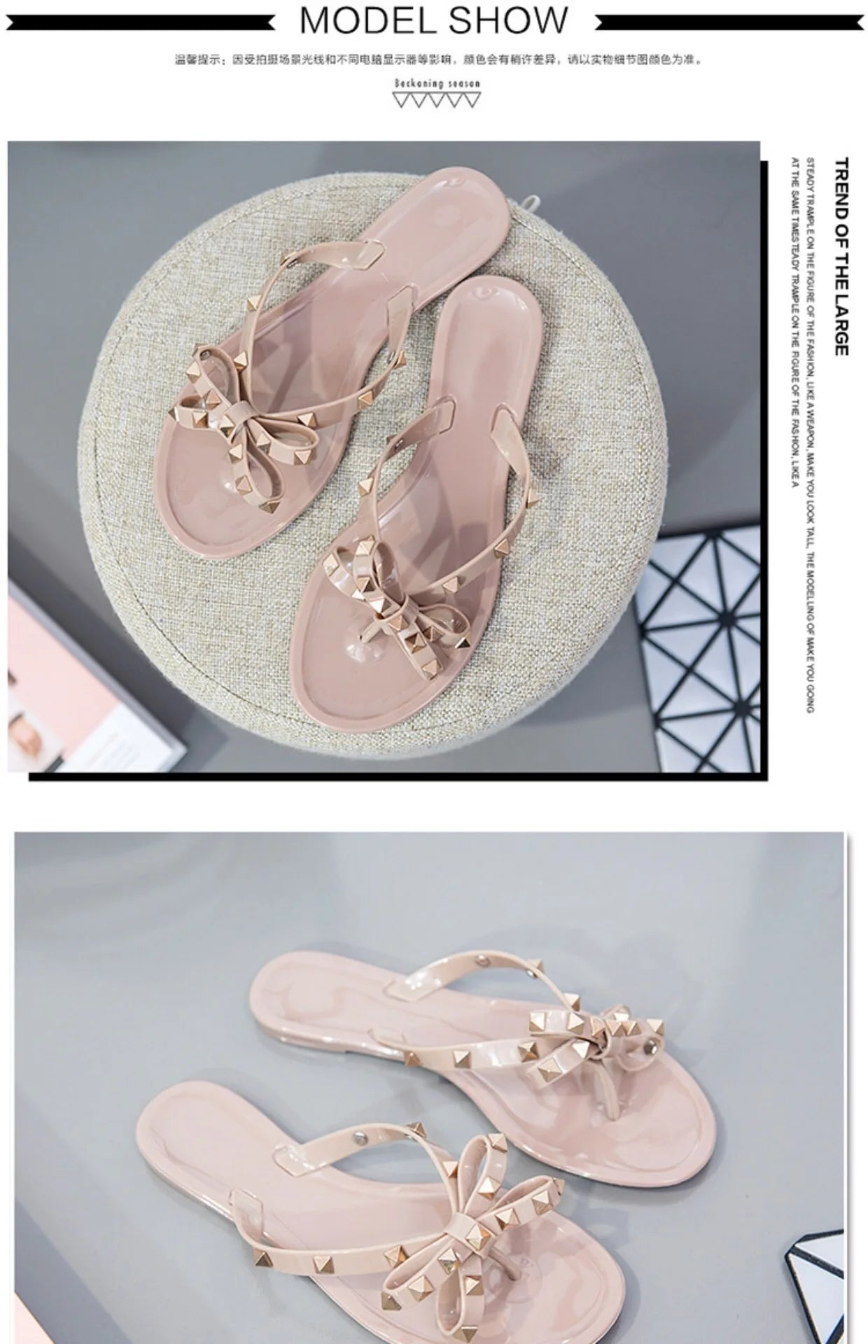 New Rivet Bow Sandals and Slippers Summer Transparent Crystal Shoes Women Outdoor Flip Flops