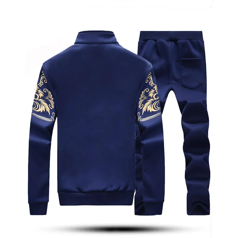 RNSHANGER Men Casual Suit Set Autumn Sports Suit Stand Collar Zipper Cardigan Drawstring Trousers Stylish Pocket Design