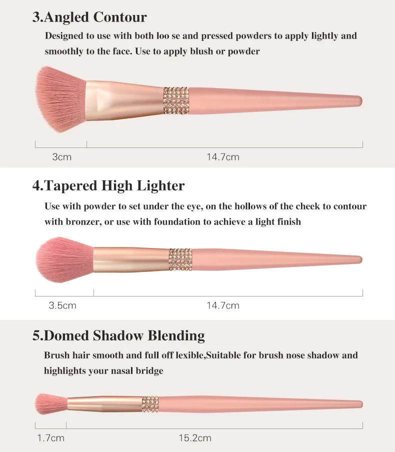 LOYBJ 10pcs Diamond Makeup Brushes Set Cosmetics Blending Tool Powder Foundation Blush Highlight Eyeshadow Eyebrow Eyelash Brush