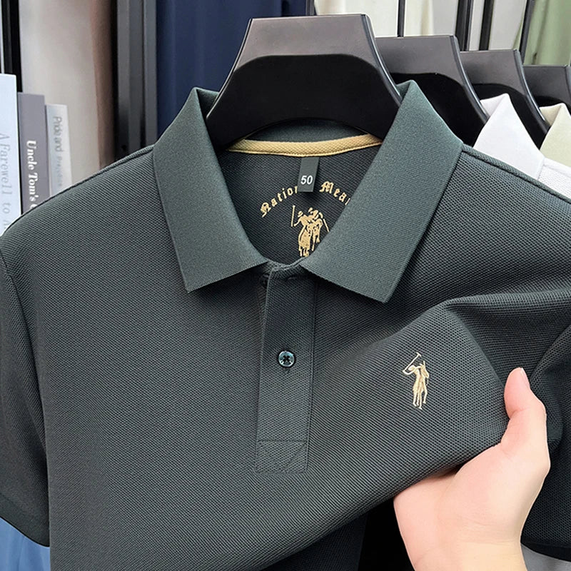 Men's Polo Shirt Cotton Pique Short Sleeve Casual Business Golf T-Shirt Embroidered Logo Summer Breathable Work Office Top