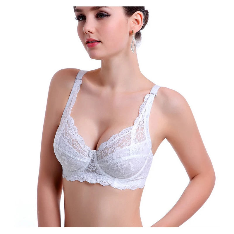 Women Push Up Black Lingerei Sexy Bra Underwire Thin Cotton Padded Lace Sheer Minimizer Bra Big Bust 80-115 B C D Cup Bra C3306