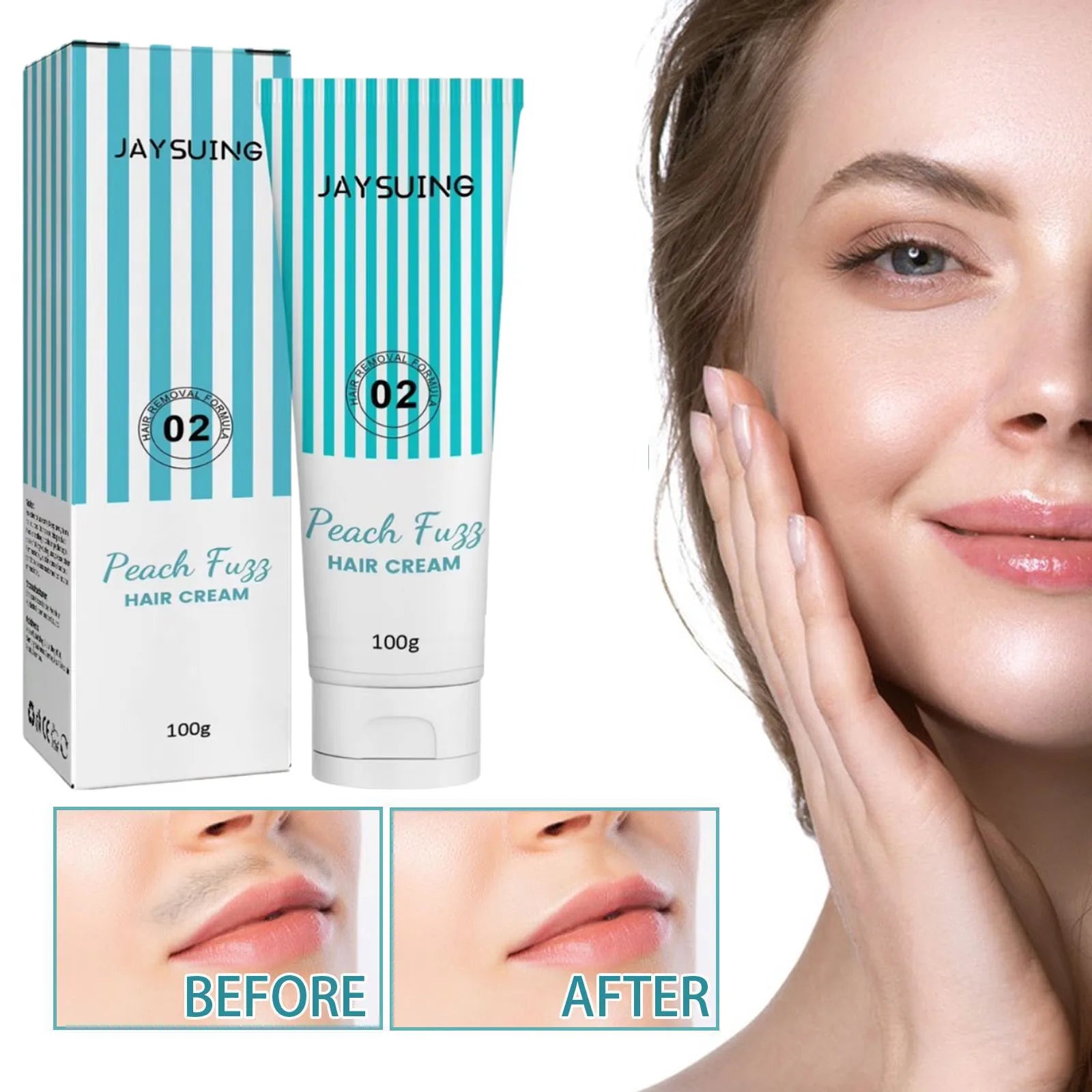 Jaysuing Facial Lip Hair Removal Cream Fast Removes Hair, Cleans and Smoothens the Skin, and Is Gentle and Non-irritating 100g