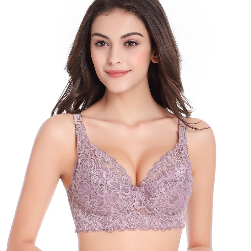 Women Push Up Black Lingerei Sexy Bra Underwire Thin Cotton Padded Lace Sheer Minimizer Bra Big Bust 80-115 B C D Cup Bra C3306